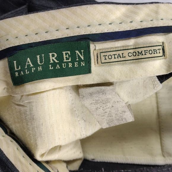 Lauren Ralph Lauren Smoke Gray Wool Total Comfort Pleated Pin Stripe Slacks - Picture 13 of 14